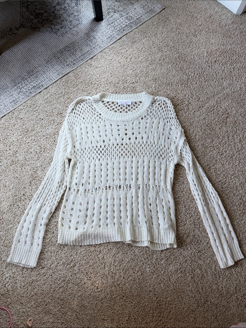 Pink Lily Cream Open Knit Crewneck Sweater